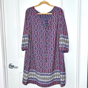 SOPRANO Split Neck Half Sleeve Boho Pink Blue Floral Dress Cover Up Plus Size 3X